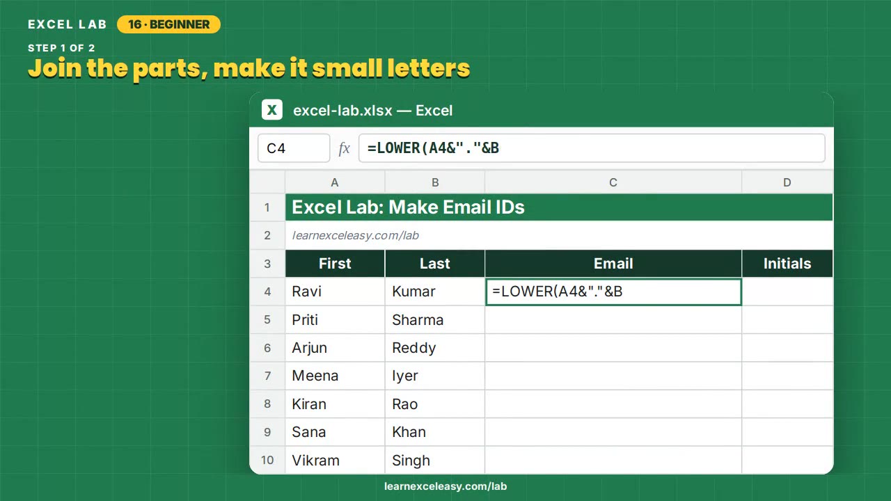 Make Email IDs Excel lab