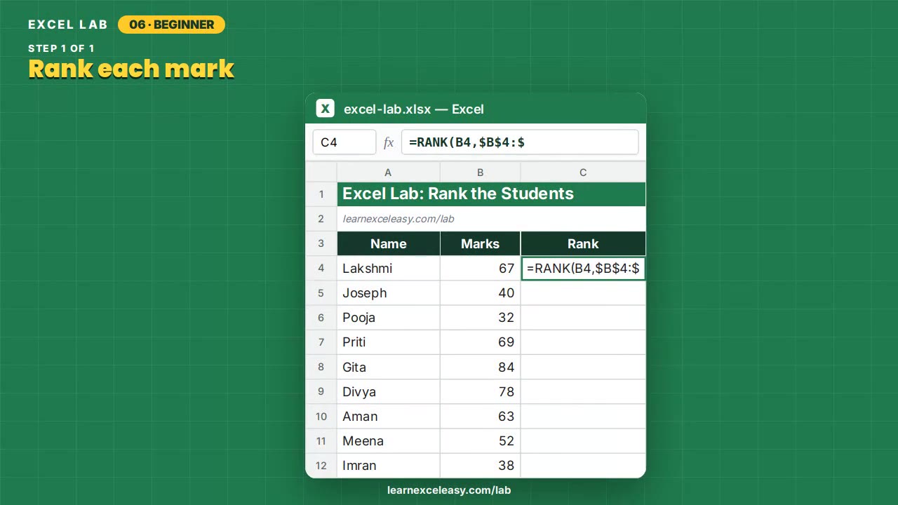 Rank the Students Excel lab